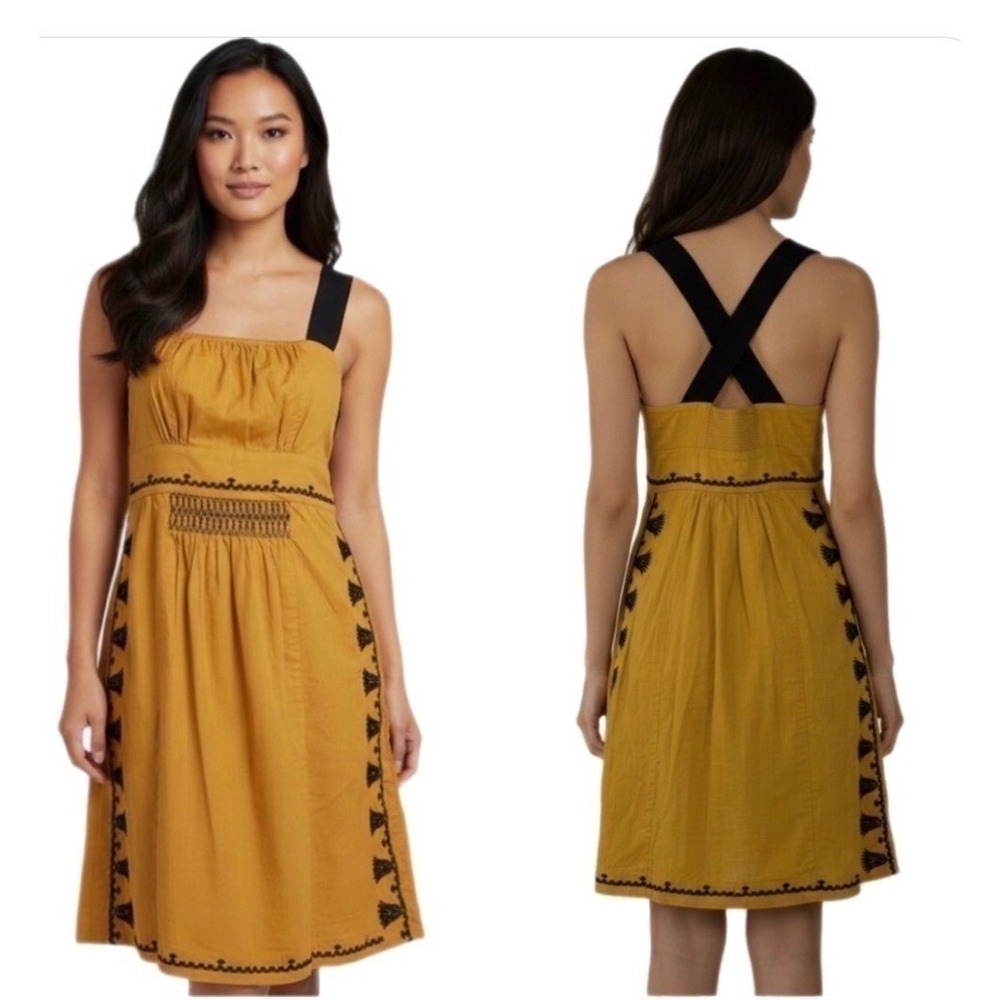 Floreat Dress Women 2 Yellow Embroidered Boho Crossback Cotton Sundress Pockets
